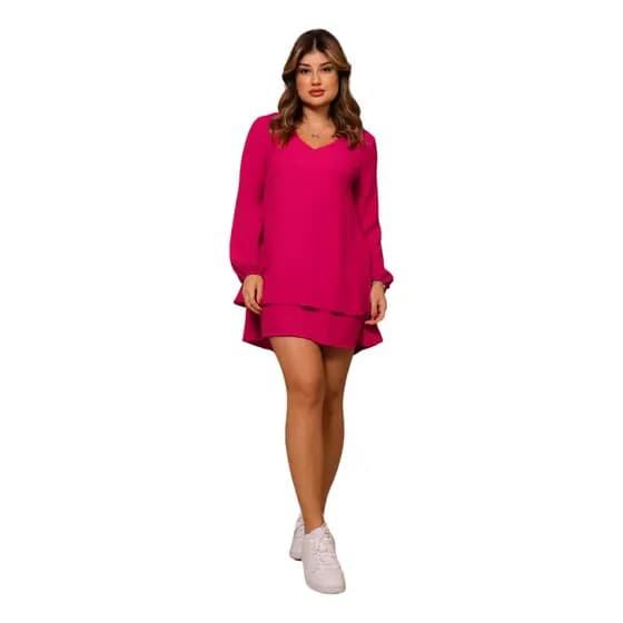 Vestido Duna Manga Longa Feminino Curto Leve Moda Babado