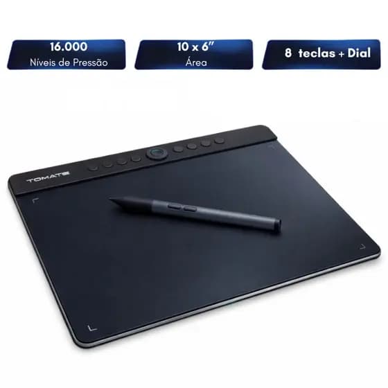 Mesa Digitalizadora 10x6 16.000 Níveis de Pressão 5080LPI 8 Teclas USB-C para Ilustração Design
