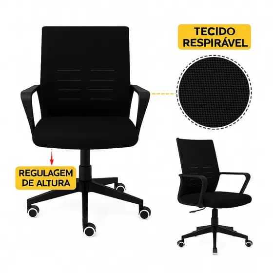 Cadeira de Escritório Ergonômica com Rodinhas e Regulagem – Tecido Mesh Respirável