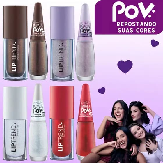 Kit 1 Esmalte Top Coat + 1 Gloss LipTrend Impala Coleçao POV: Influencers Blogueiras