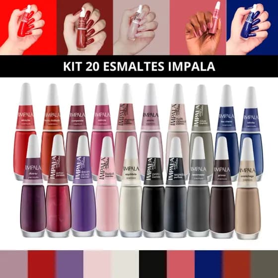 Kit Esmaltes Impala Cremoso Cor da Sua Moda esmalte Kit Manicure Completo