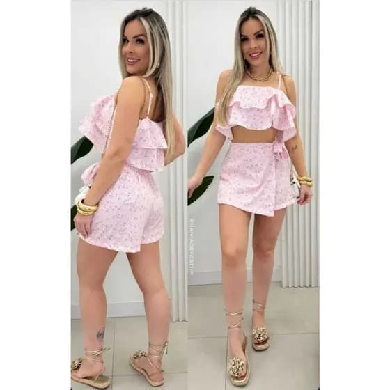 Conjunto feminino cropped estampado