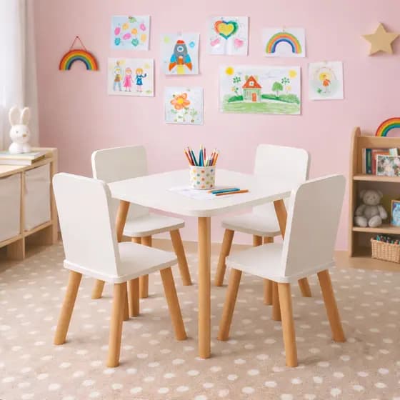 Mesa Infantil com Cadeiras em MDF 60x60 Educativa para Atividades Estudos Brincadeiras