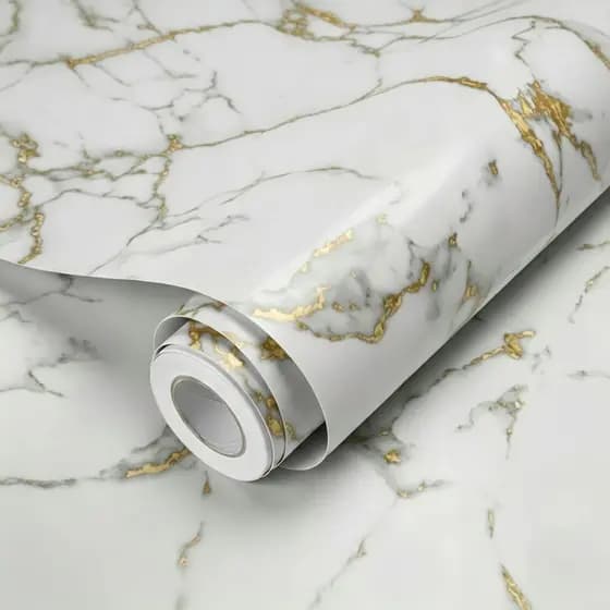 Papel Adesivo 5 Metros x 45cm Mármore Dourado Exclusivo Lavável Quarto, Sala e Cozinha 1/2/3 Peças