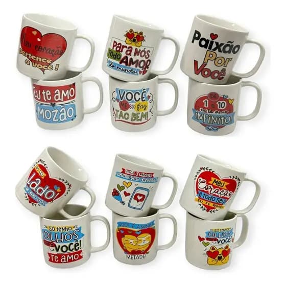 Kit 10 Xícaras Presente Caneca Porcelana Datas Comemorativas