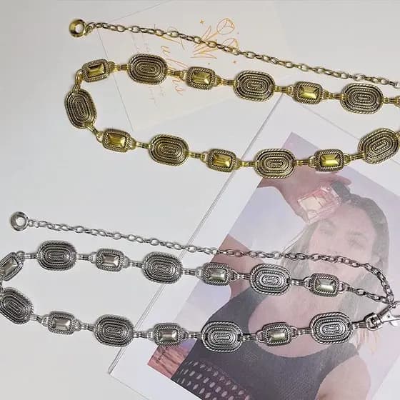 Corrente Círculo Gravado Na Corrente Bem Detalhado Acessório Feminino em Alta Cinto Feminino