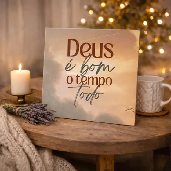 Quadro Decorativo Frase Gratidão Deus é Bom o Tempo Todo Inspiração Cristã com Suporte Expositor
