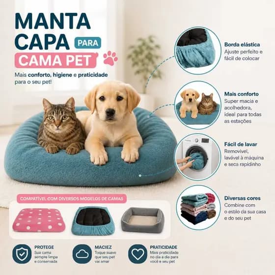 Capa Protetora de Caminha Almofada Colchonete Pet com Elástico Mantinha Confortável e Prática