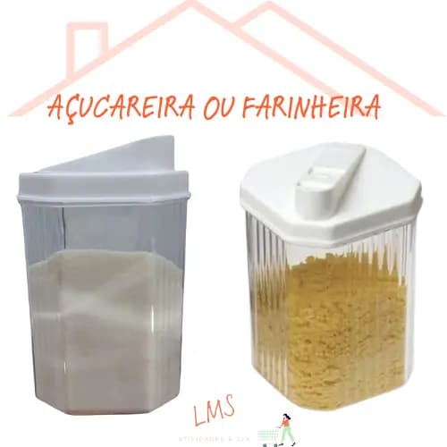 Açucareiro ou farinheira plastico cristal transparente 400ML com tampa e trava deslizante 2 unidades