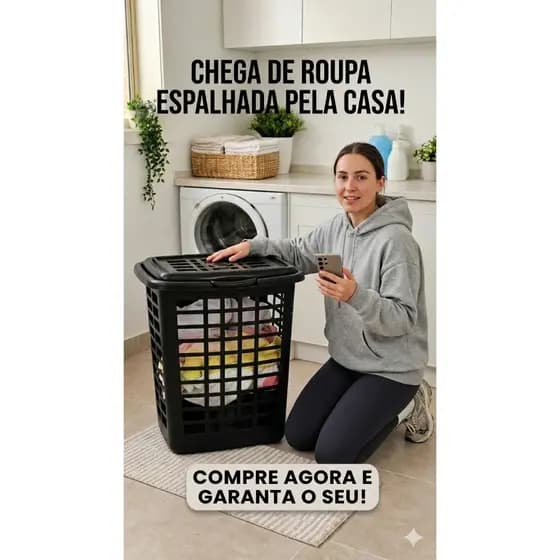 Cesto De Roupa Suja 28 Litros Com Tampa Organizador Lavanderia Banheiro Plástico Resistente