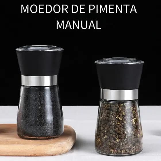 Moedor De Tempero com Regulador Sal Pimenta Porta Condimentos Especiarias De Vidro Premium