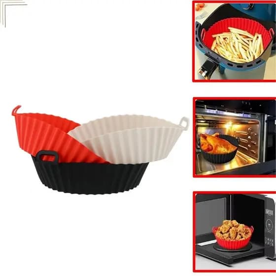 KIT 3 Forma De Silicone Para Air Fryer Forno Microondas Fritadeira Assadeira Reutilizável Antiaderente Flexível