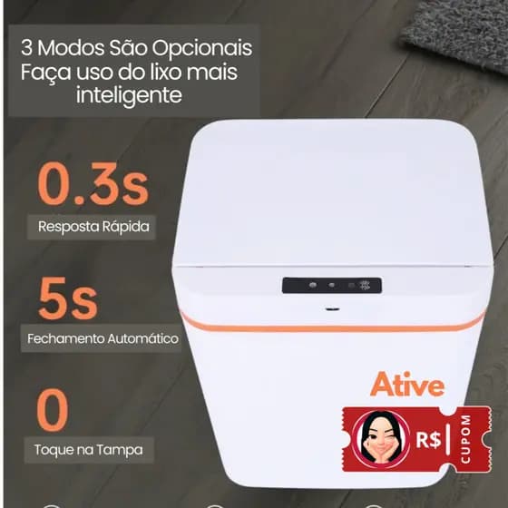 15L Lixeira com Sensor Automático Inteligente para Quarto, Banheiro, Cozinha 15 Litros Akibazaar