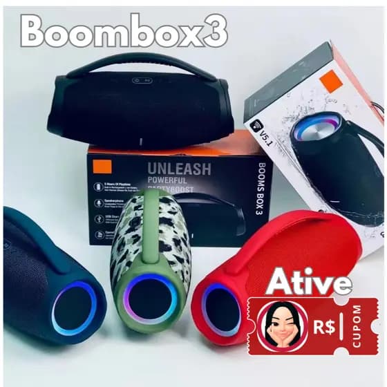 Caixa De Som Boombox 3 Bluetooth Auto Falante Portátil 34 cm