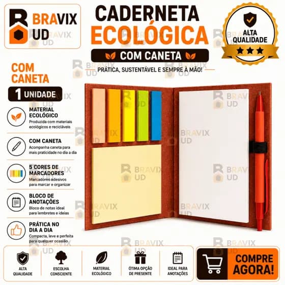 Caderneta Ecológica Bloco de Anotação Com Caneta