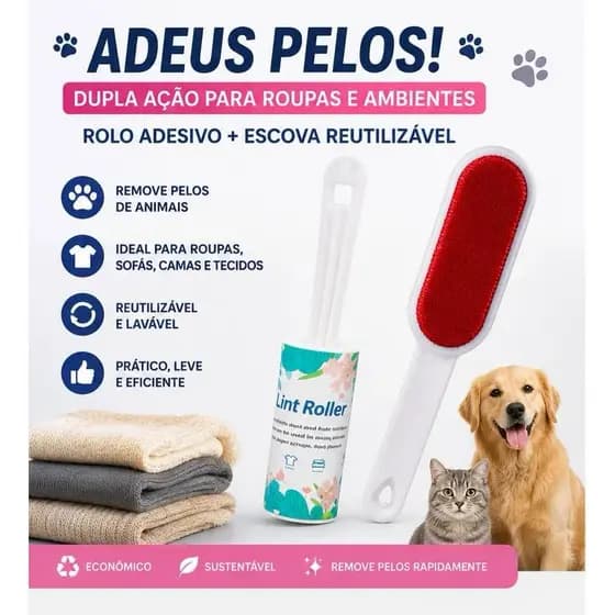 ESCOVA PAPA BOLINHA / TIRA PELO DUPLA FACE + ROLO DESCARTAVEL COM 20 FOLHAS