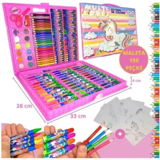 Estojo Maleta Pintura Infantil Canetinha Colorir Escolar Desenhos e Diversos Tamanhos
