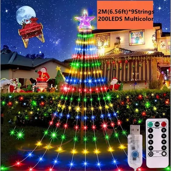 2M 200LED Luz da Árvore Cachoeira USB à Prova d'Água 8 Modos de Iluminação para Decoração de Jardins Internos e Externos