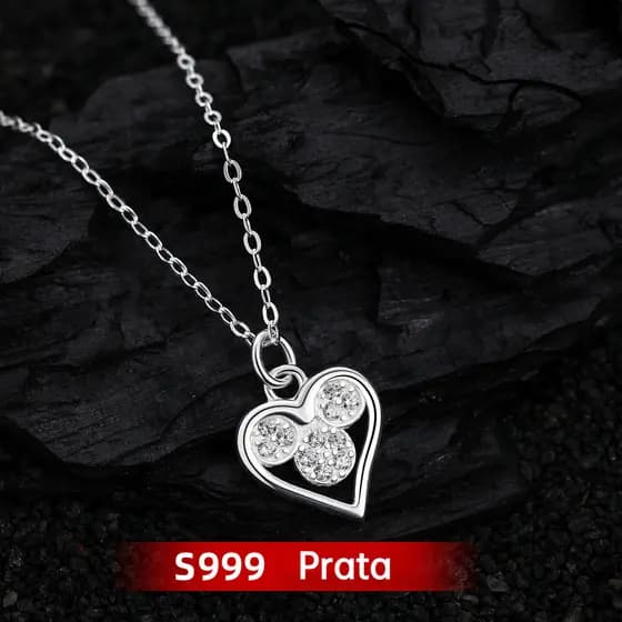 Colar de prata esterlina S999/S925, incrustação de diamante em formato de coração, corrente para clavícula feminina, pre