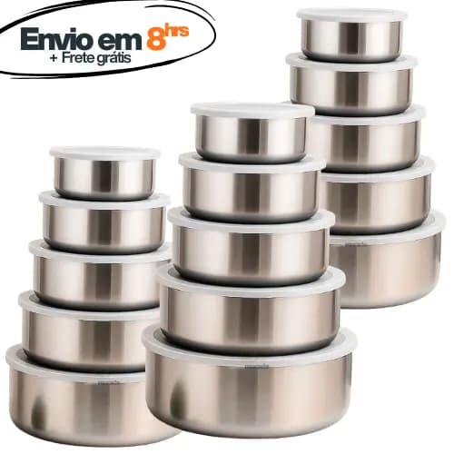 Kit Tigelas Inox Com Tampa Potes Redondos 285ml a 1430ml Jogo de Pote Hermético Cozinha