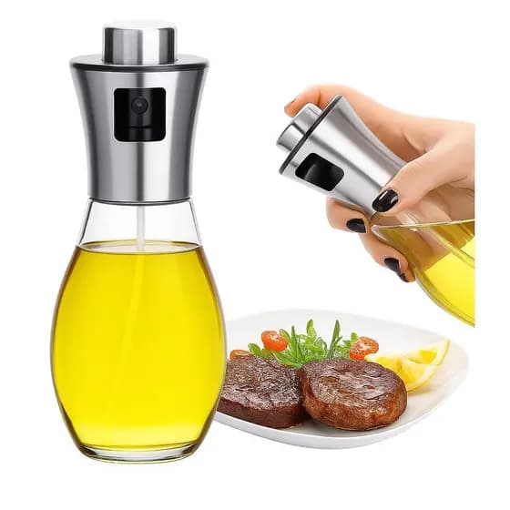 Borrifador de Azeite e Óleo 200ml Spray Cozinha Inox Vidro Air Fryer Salada Prático Pulverizador