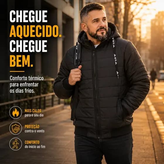 Jaqueta Masculina Forrada por dentro Pelo Fleece Pelúcia Puffer Bobojaco Nylon Matelado com Bolso