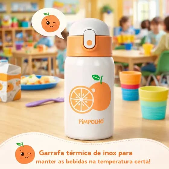 Garrafa Térmica Inox 400ml Com Canudo Silicone Pimpolho