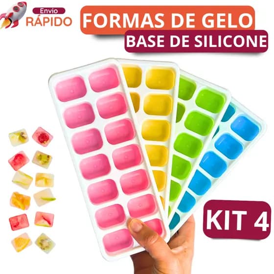 Kit 4 Forma de Gelo Fundo de Silicone Forminha de Gelo Sai Fácil Para Gelo Saborizado 14 Cubos