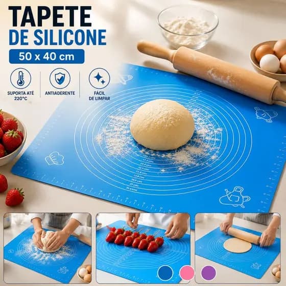Tapete Apoio De Silicone Culinária Cozinha Confeitaria Liso P/ Massas Biscuits Pasta Americana 50X40