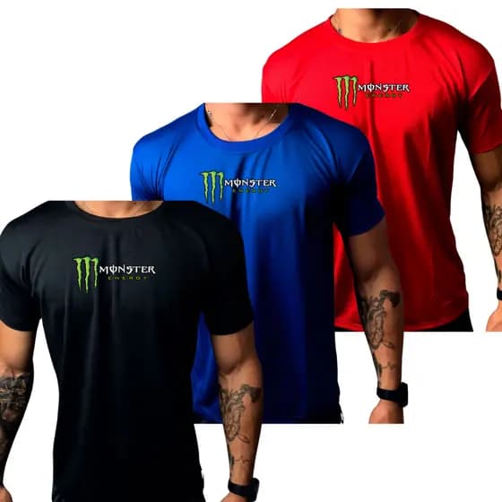 Kit Com 3 Camisa MONST01 Dry Fit Esportiva Para Treino Academia e Esportes