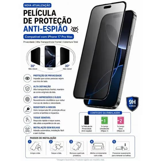 kit 5pcs kit 3pcs pelicula de vidro 3D privacidade iphone 17 16 15 14 13 12 11 XR