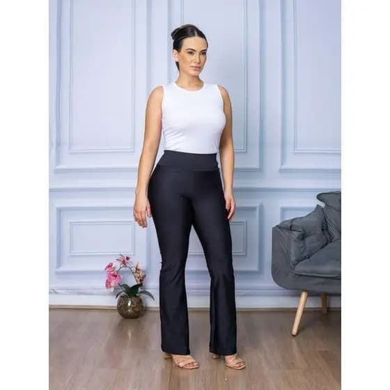 Calça Legging Bailarina Flare Peluciada Wide Leg Cós Alto e Zero Transparência