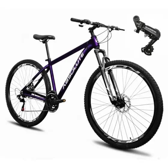 Bicicleta Aro 29 Absolute Nero 5 Roxo Alumínio 21v Shimano Freio A Disco Garfo com Suspensão