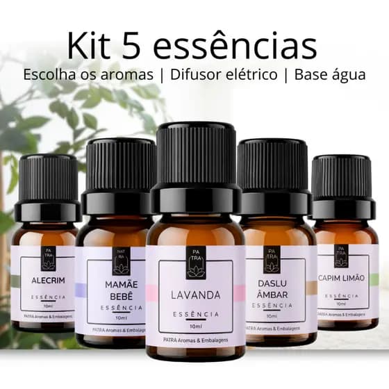 Kit 5 Essências PATRA Aromas & Embalagens para aromatizador difusor elétrico para Ambientes 10ml