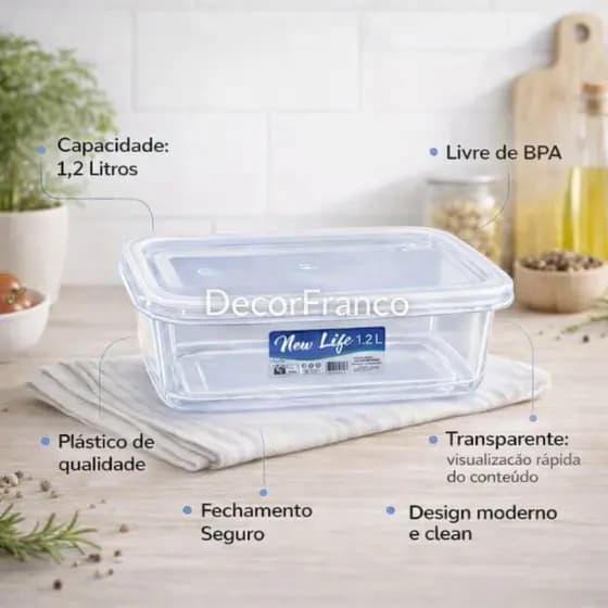Kit Potes 1,2 litro Transparente Reutilizável Armazenar Alimentos Organizar Objetos Utensílios