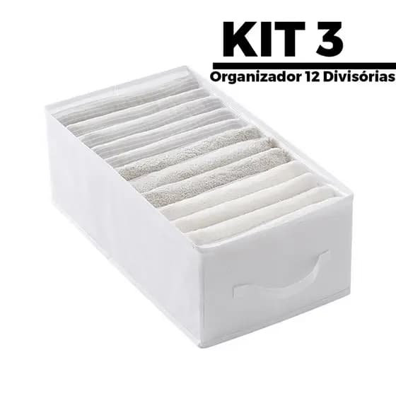 KIT 3 Organizador De Guarda Roupa Para Calças/Camisetas/ Roupas Intimas 12 Divisorias