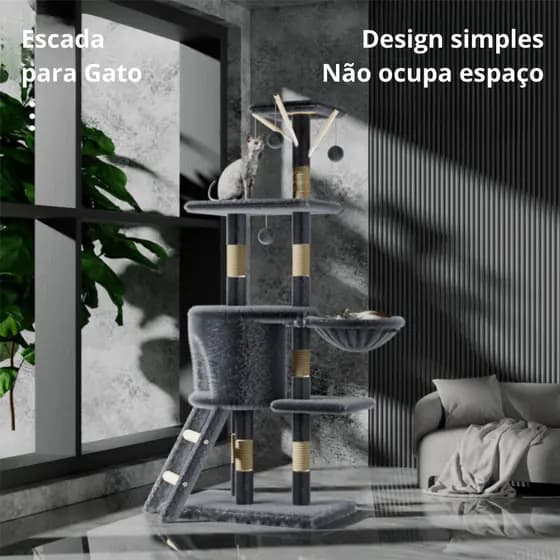 Mega Torre Arranhador Gato De Parede Vertical C/ Sisal Árvore com Cabana e Cama Até 20kg