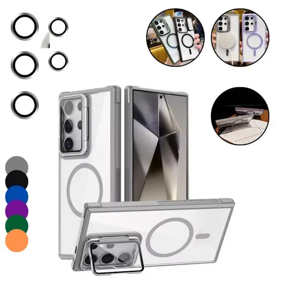 capinha case magsafe luxo suporte + lente proteção da câmera para s25ultra s23ultra s23 normal