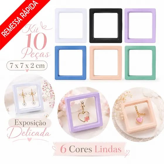 Kit 10/20 Peças Expositores 3D Flutuantes 7 x 7 x 2 cm ABS PE Para Exibição de Joias e Coleções Modernas