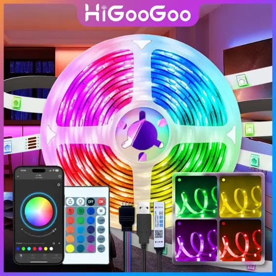 HiGooGoo Fita Led Luz Bluetooth APP Controle Remoto Aplicação RGB Para Quarto Decoração Festa Carnaval Natal 5/10/20/30M