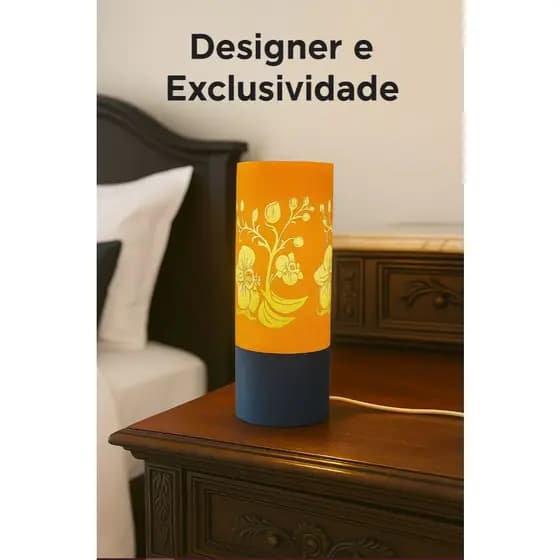 Luminária Abajur De Mesa Lampada Led Quarto Moderna Estampada Com Flores em Relevo