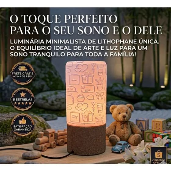Exclusiva Luminária A bajur Arte e Luz Pra um Sono Tranquilo: Luminária Led