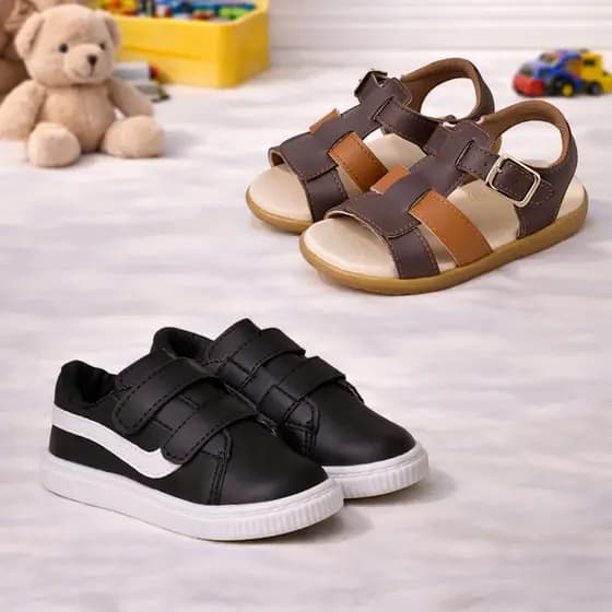 Kit Tenis Infantil Masculino e Papete Sandália Confortavel Antiderrapante Casual Escolar Creche