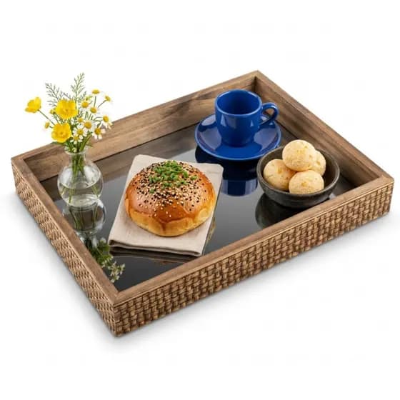 Bandeja Decorativa Espelhada Multiuso Retangular Madeira tamanho Médio para Decoração Cozinha Salão Cantinho do Café