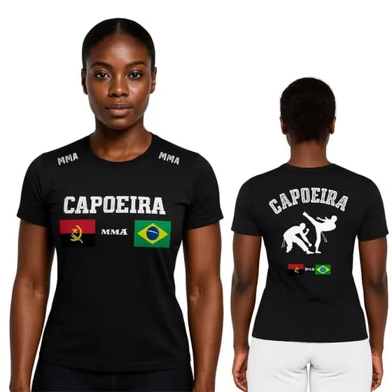 Camiseta Feminina de Capoeira Treino Academia Angola Brasil Estilo Africa