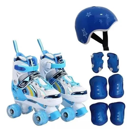 Patins Roller Infantil 4 Rodas Atacado + Proteção E Led Menina Menino Patins Inline Criança Promoção