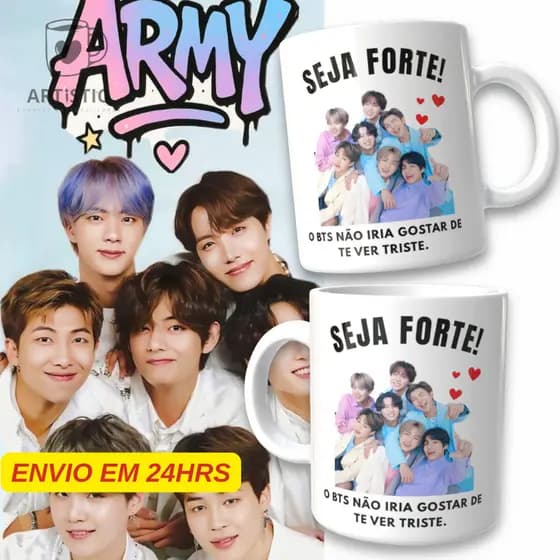 Caneca Personalizada BTS - Seja Forte - Porcelana 325ML