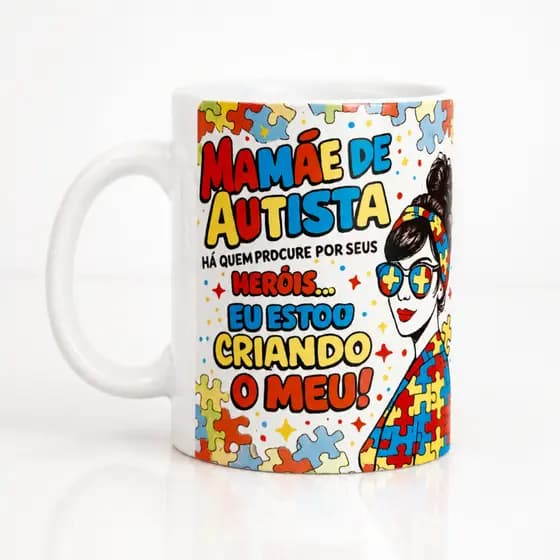 Caneca Personalizada - Mamãe de Autista - Porcelana 325Ml