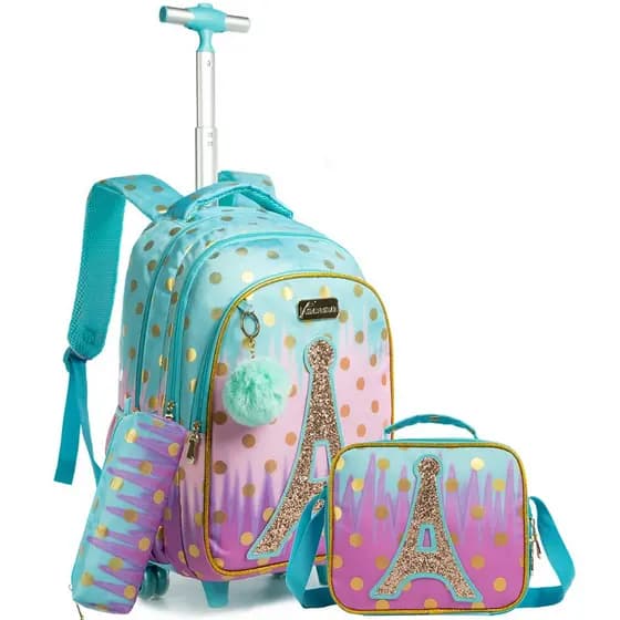 Mochila Infantil Menina Mochilas Rodinha Mochila Bordo Kit Casual Infantis Torre ferro dourada
