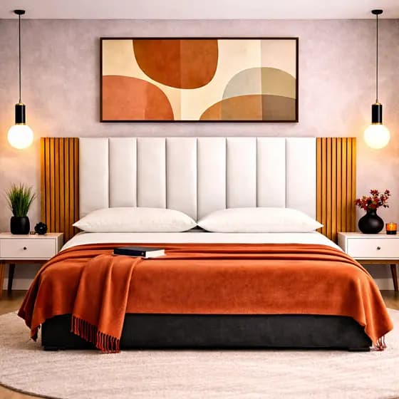 Kit Cabeceira Modular de Cama Até 12 Peças + Paine Ripado de Parede Premium - Casal Box Queen King